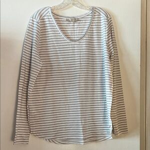 LOFT Gray and White Striped Blouse